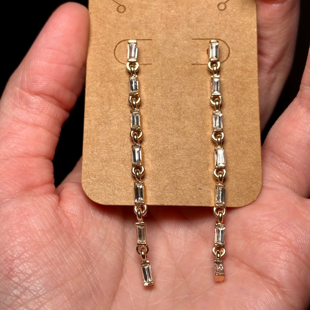 Gold Tone and Crystal Linear Earrings